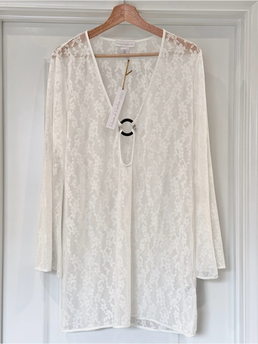 House Of Harlow 1960 Ivory Floral Lace Long Sleeve Cover-Up